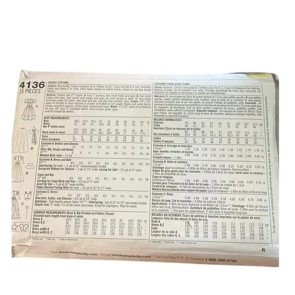 New Halloween Costume Simplicity Pattern #4136 Wizard of Oz Sizes HH 6,8,10,12 - Picture 3 of 3